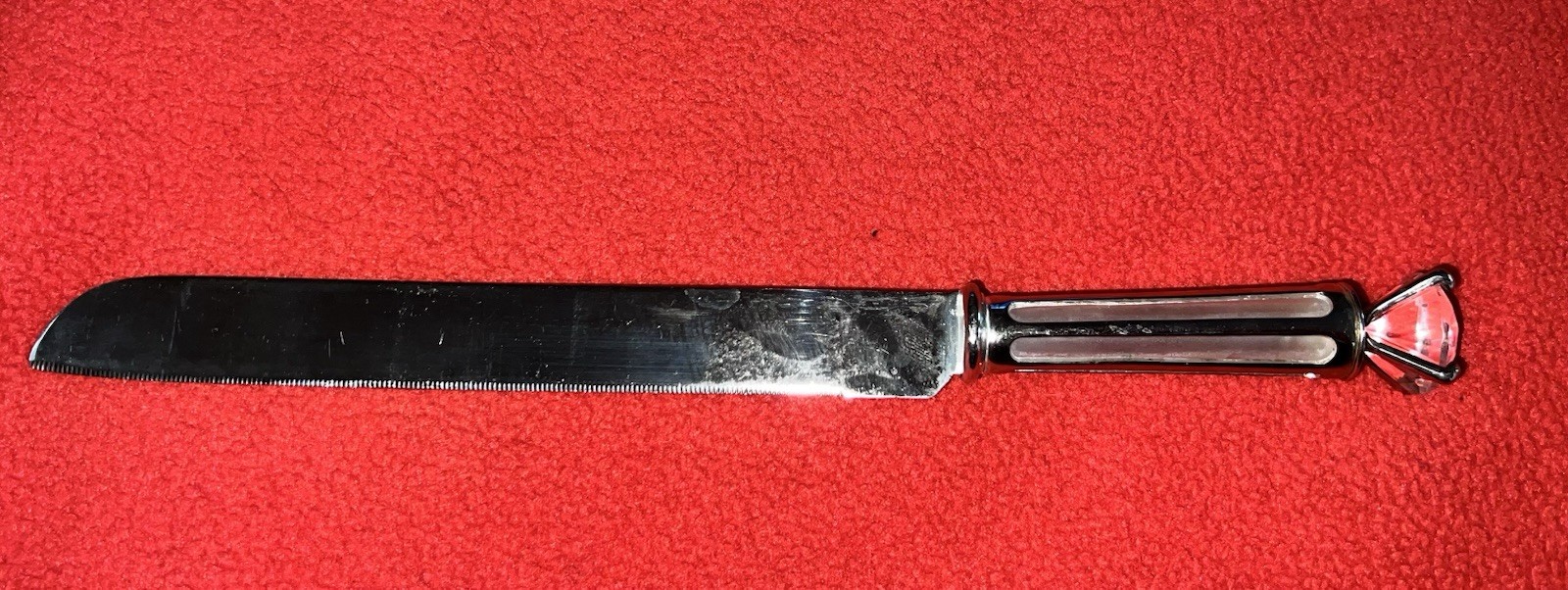 Vintage Silver Plate Crystal Diamond Handle Wedding Cake Knife 12 Inch Perfect