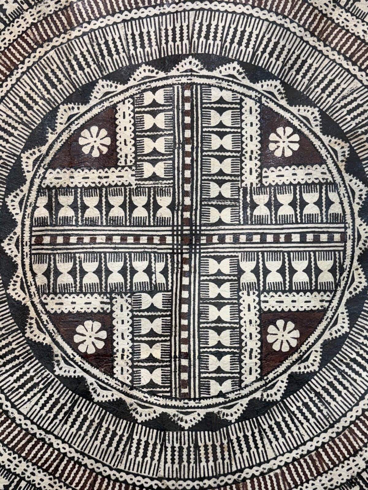 Pacific Islands Samoa Tuvalu Polychrome Bark cloth Floor Mat 20th C Round #3