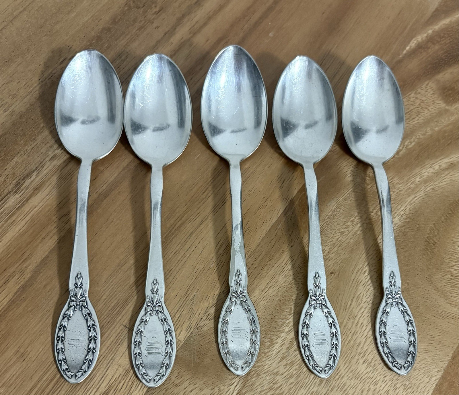 Antique – c. 1910s Set of 5 Alvin Patent Silver Plated Spoons, Monogram “W”
