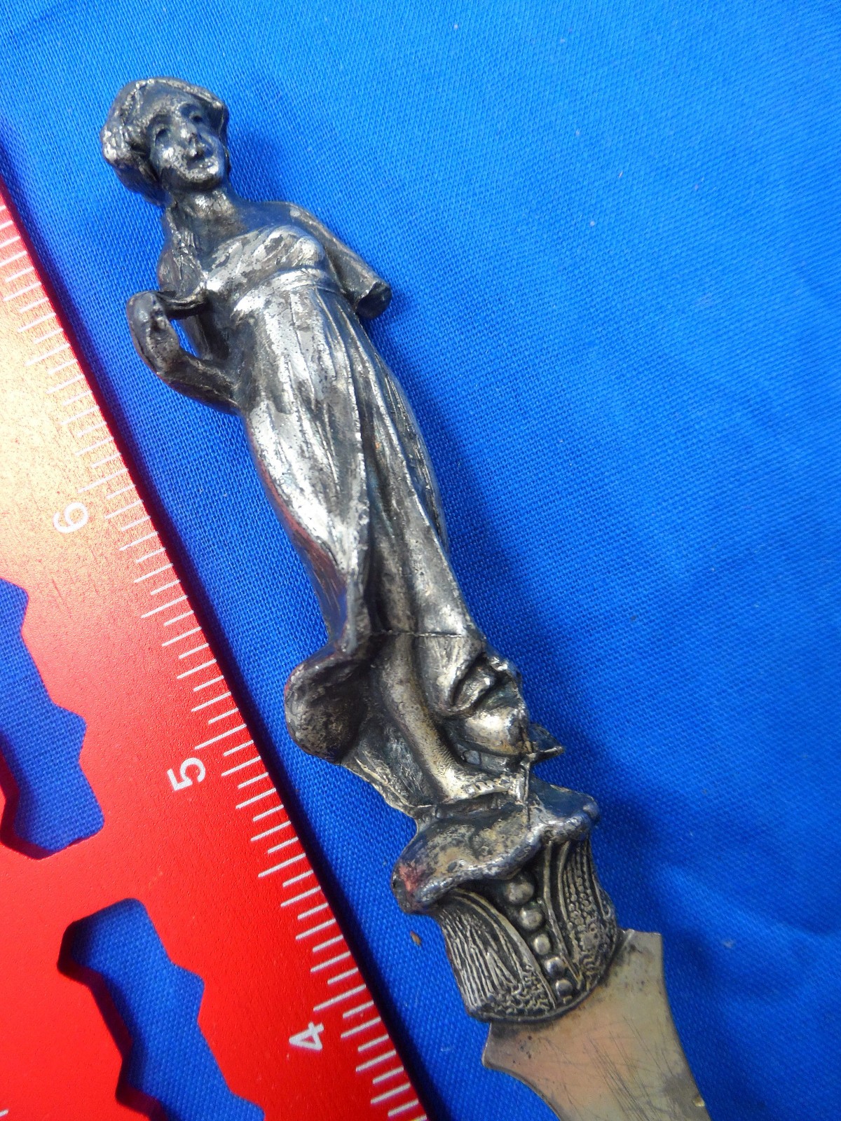 Antique Paper Knife Figural Italy ? 7-1/4″ Souvenir Silverplate Letter Opener
