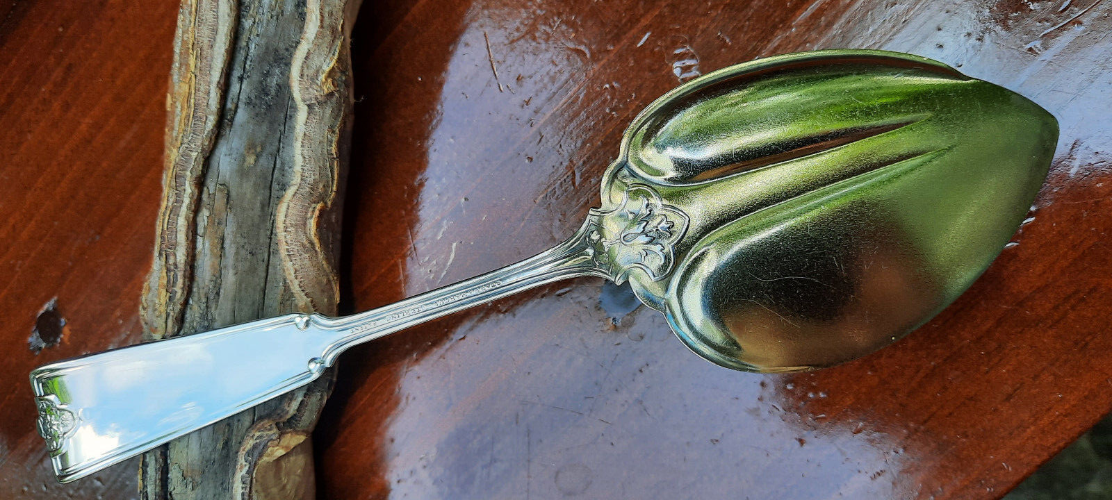 Sterling Silver Wendt Ribbon Pattern Jam or Pudding Spoon w Goldwashed Blade