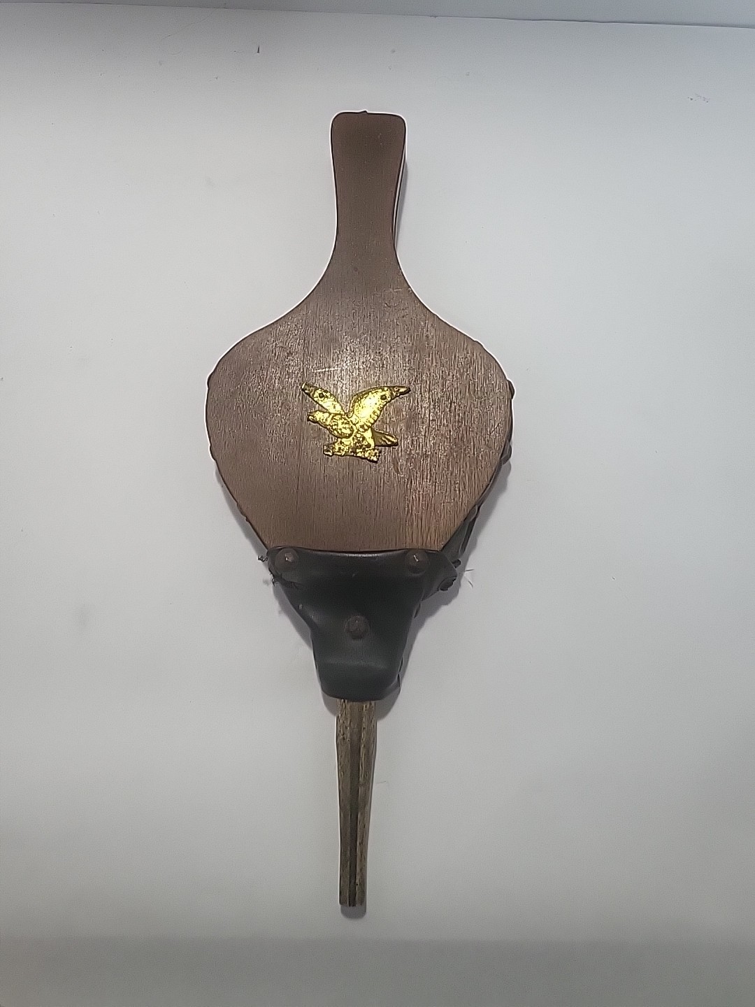 Vintage Wood and Leather Fireplace Bellow with Brass Eagle Emblem