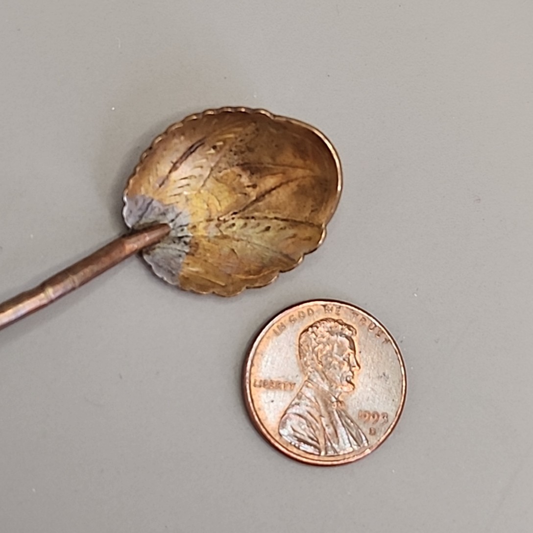 Antique Long Handled Tea Salt Spoon Etched Gold Filled Agate Stone 6.25″