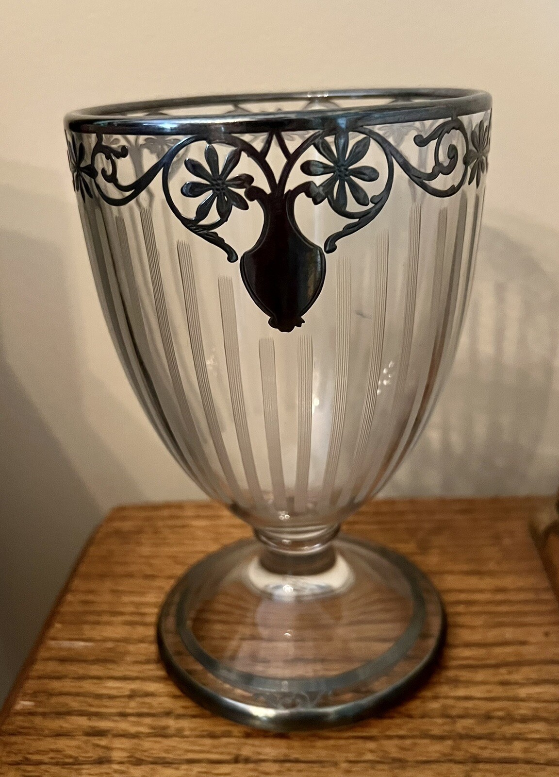 Heisey Sterling Intaglio Cut Etch Enamel Glass Apothecary Candy Jar Lidless