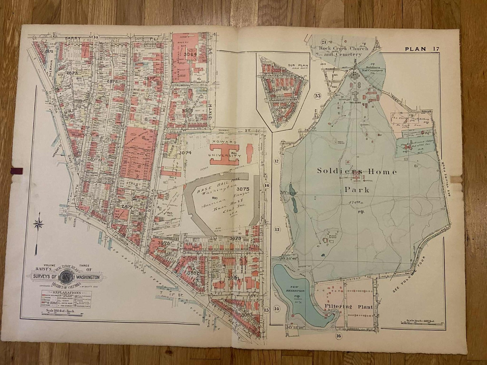 Detailed large plat map. Howard University Area (PLAN 17) Washington D.C. 1931