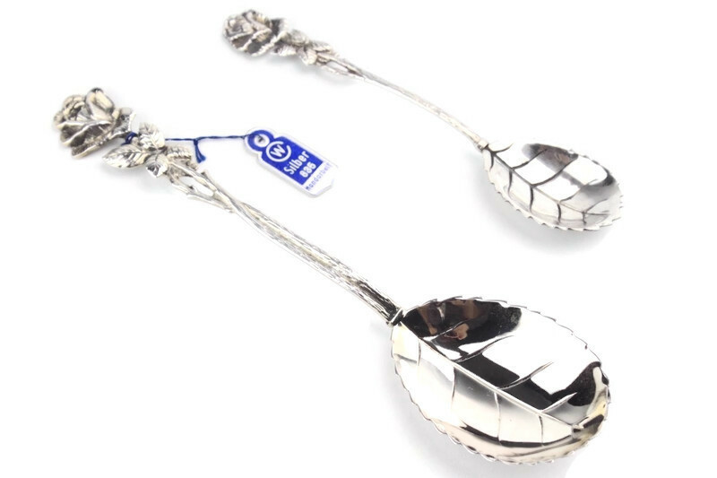 Christoph Widmann Spoons Rose Of Hildesheim 835 Silver Leaf Shaped 2Pc