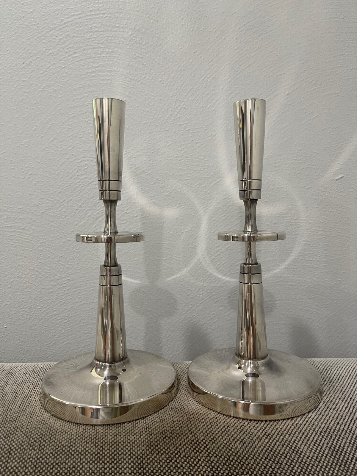 Mid Century Mueck Cary Silver Plated Tommi Parzinger Design Pair Candle Holders