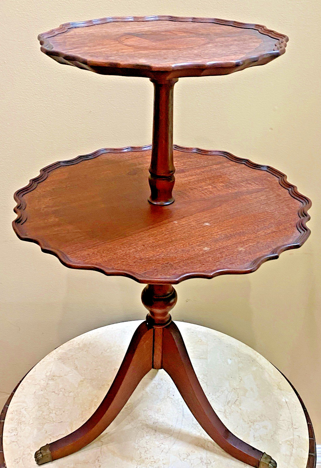 Vtg Ferguson Antique Table 2 Tier Pie Crust Mahogany Wood Claw Foot 30″ Tall