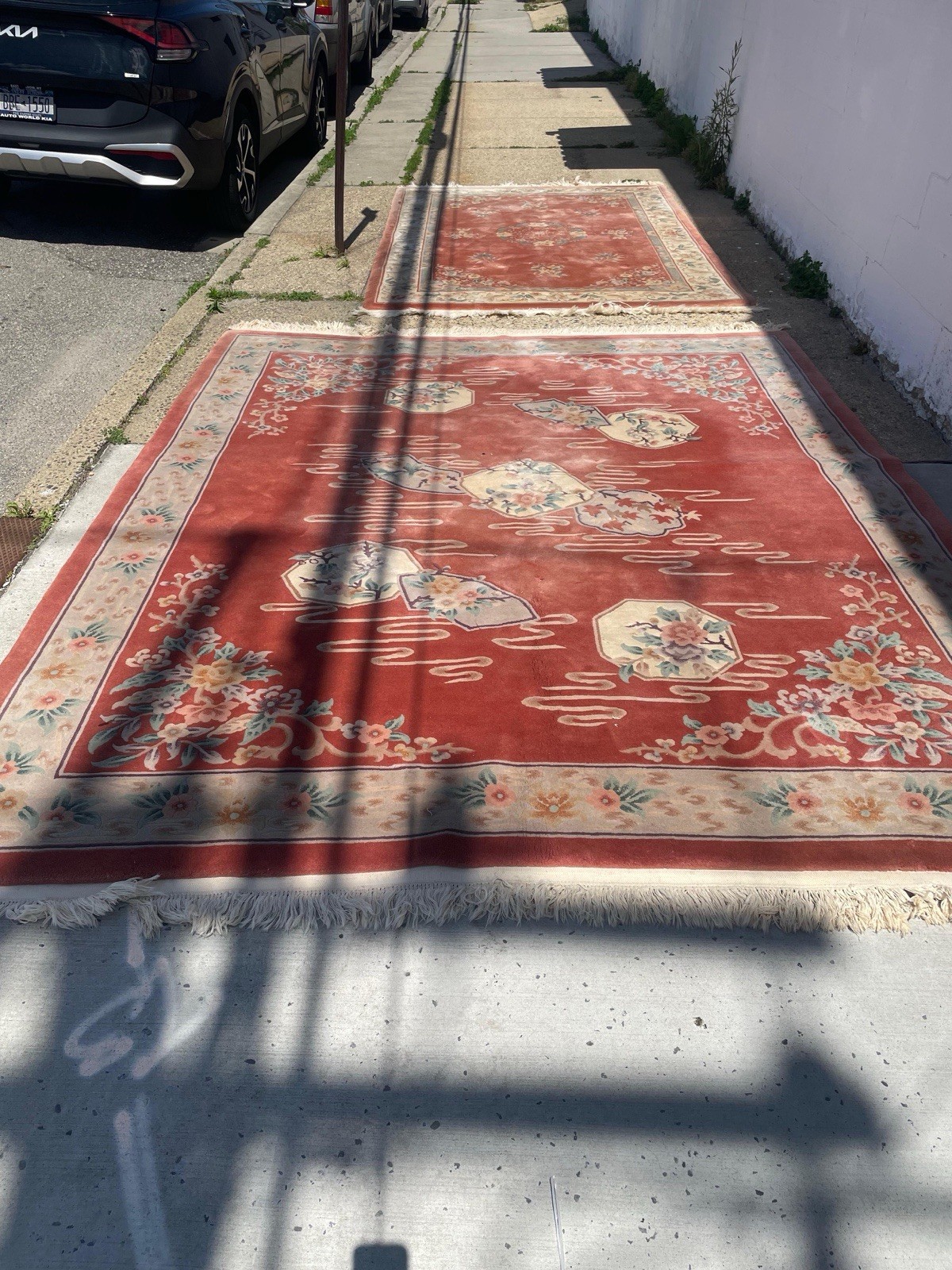 Vintage Chinese Art Deco Rug 8×10 Hand Knotted Wool Area Carpet Coral Ivory