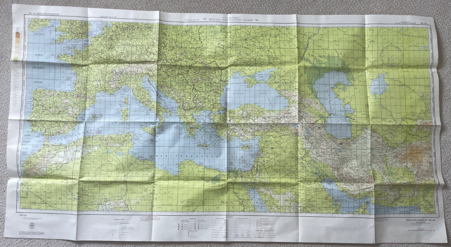 1951 Vintage USAF Aeronautical Chart England Pakistan NS 140 Map 3rd Ed Crisp