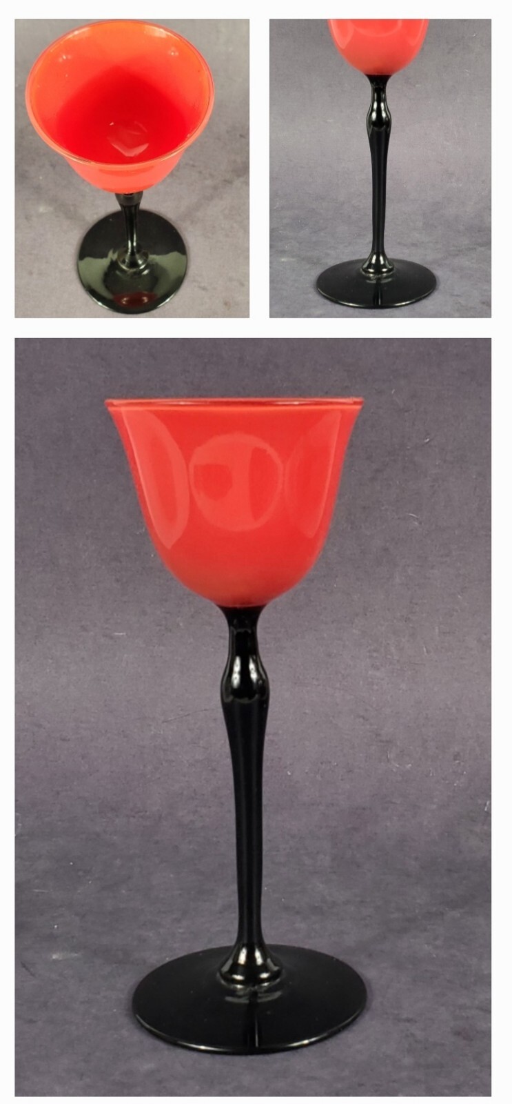 cocktail glass red tulip tango Bohemian Art Deco black stemware selling 1 of 2