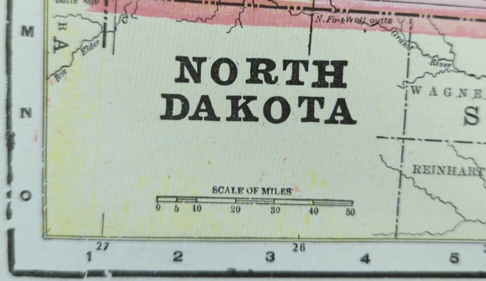 Vintage 1900 NORTH DAKOTA Map 14″x11″ ~ Old Antique Original BISMARCK FARGO SD