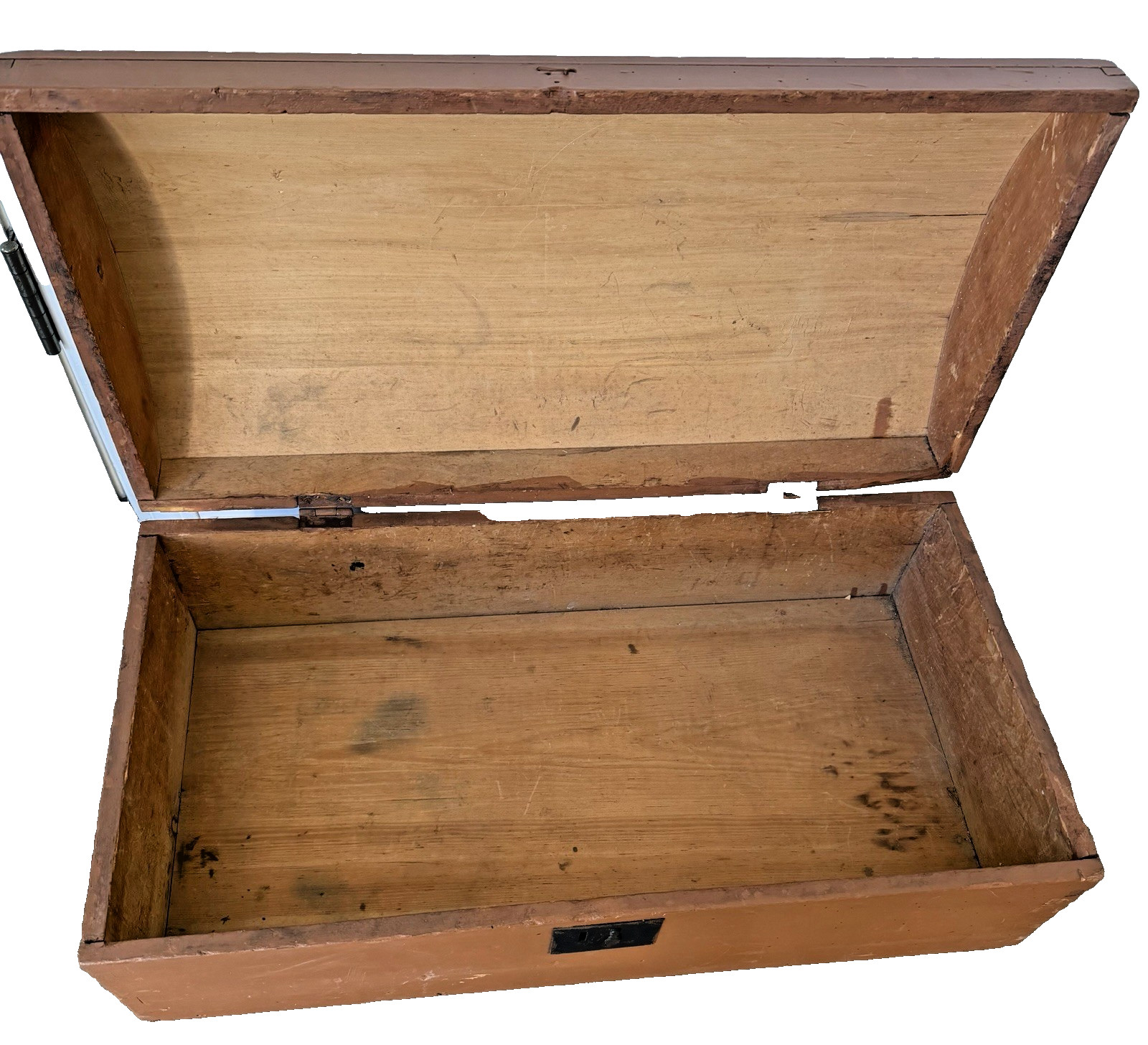 Antique Primitive Rust Painted Wooden Dome Top Trunk Chest Box