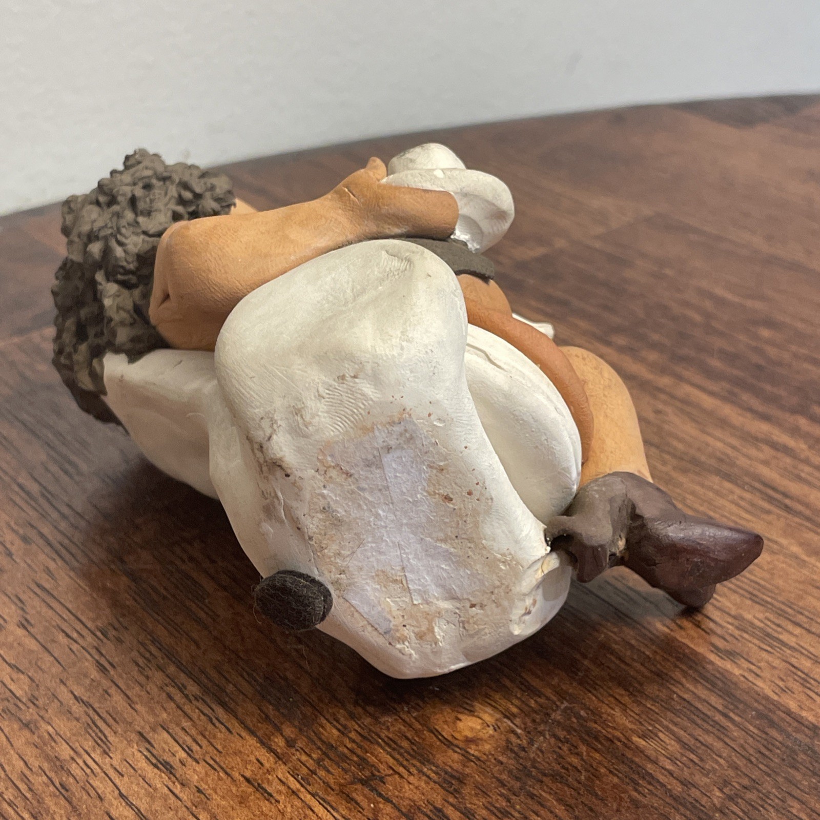 Denis Filtser Clay Figurine Woman Gossip Bench Phone Coffee Signed Pottery Art