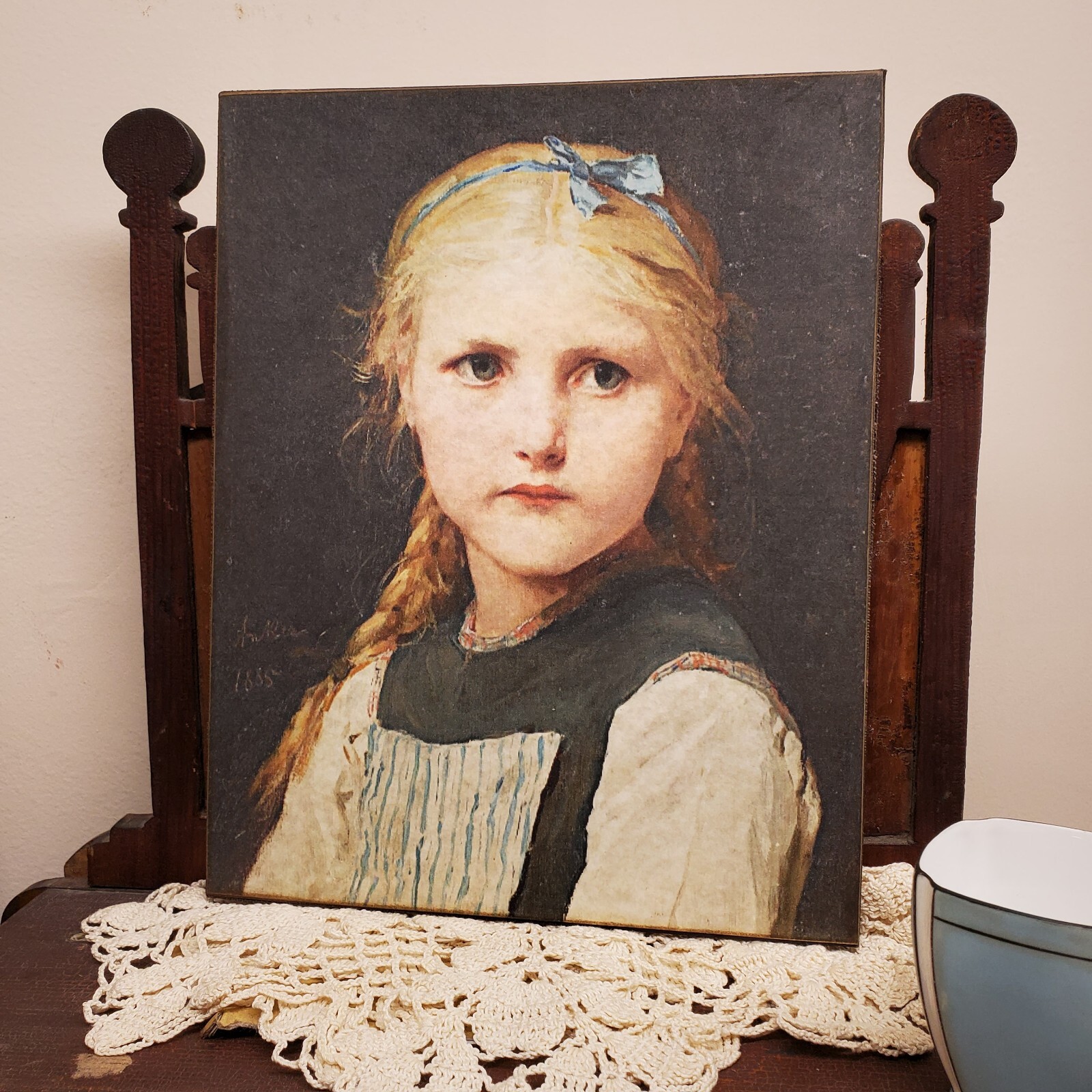 PRIMITIVE VICTORIAN VINTAGE OIL PAINTING STYLE PORTRAIT BEAUTIFUL GIRL CANVAS