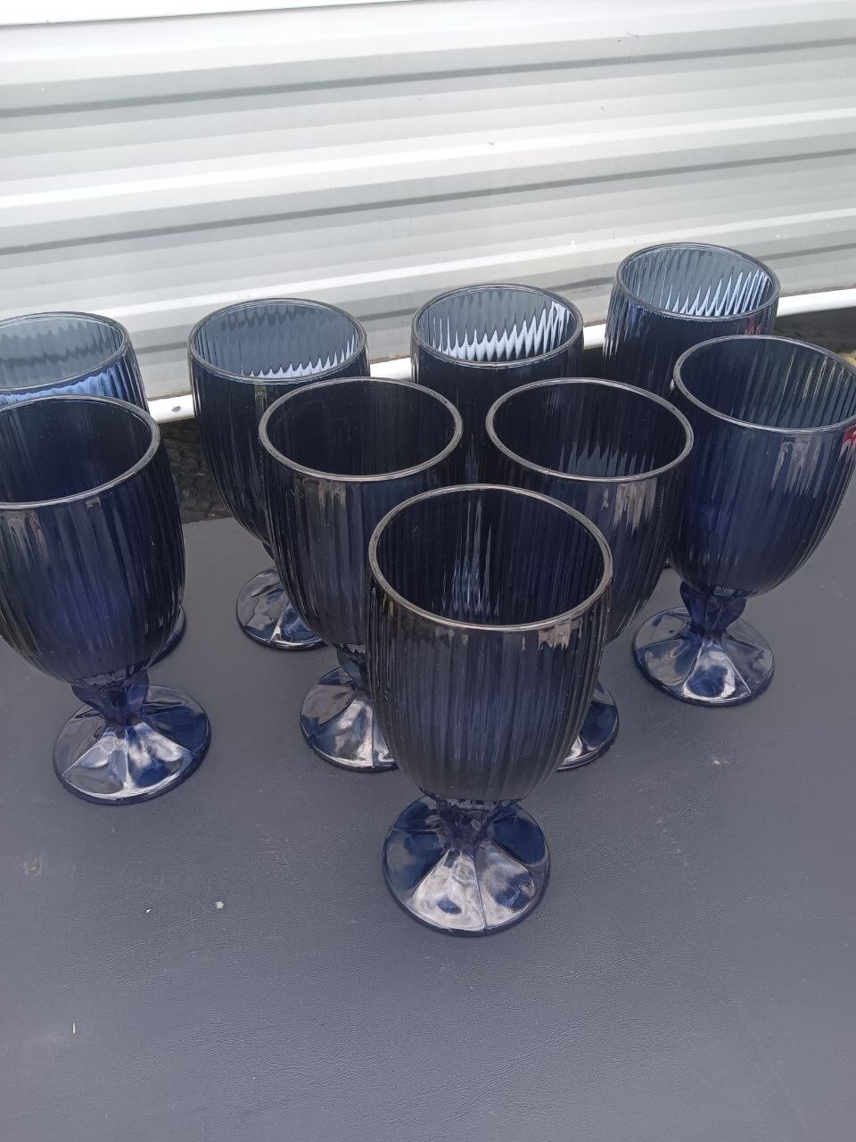 9 FOSTORIA GLASS MONET MIDNIGHT DARK BLUE GOBLET