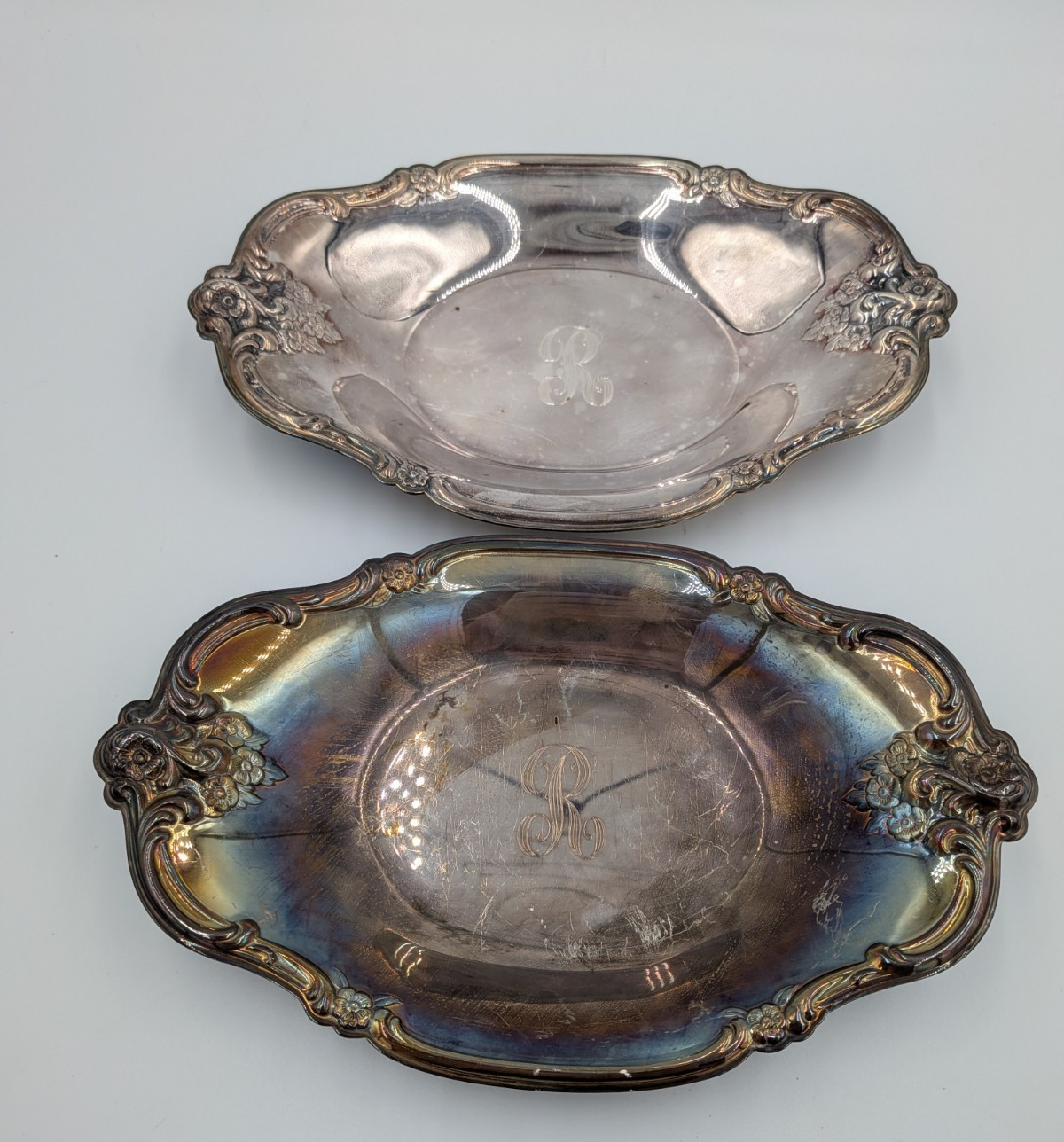 VTG International Silver Company Silver Plated Monogram R Small Platters Pair