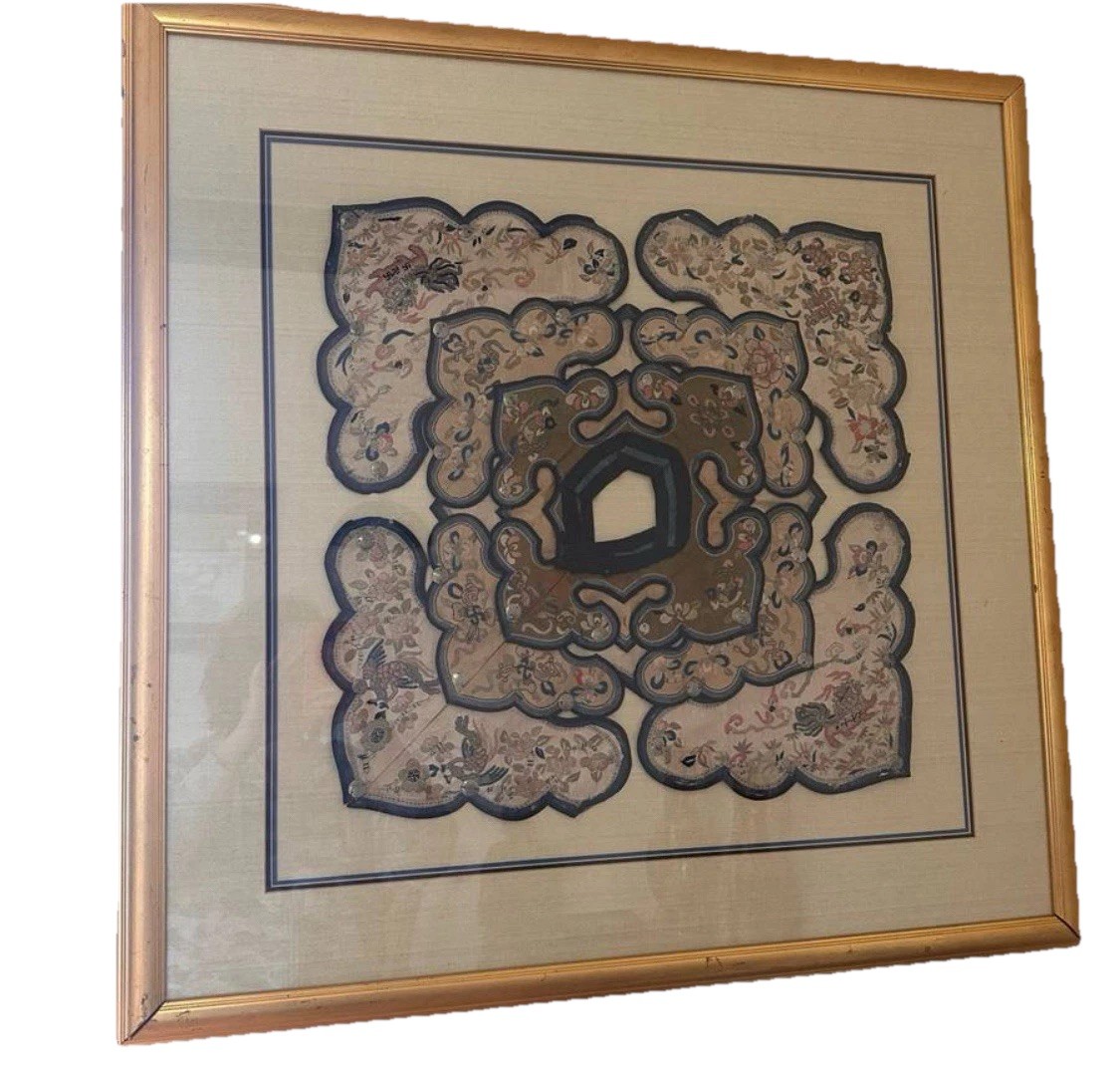 19th Century Silk Embroidered Bridal Cloud Qing Dynasty 32×32″