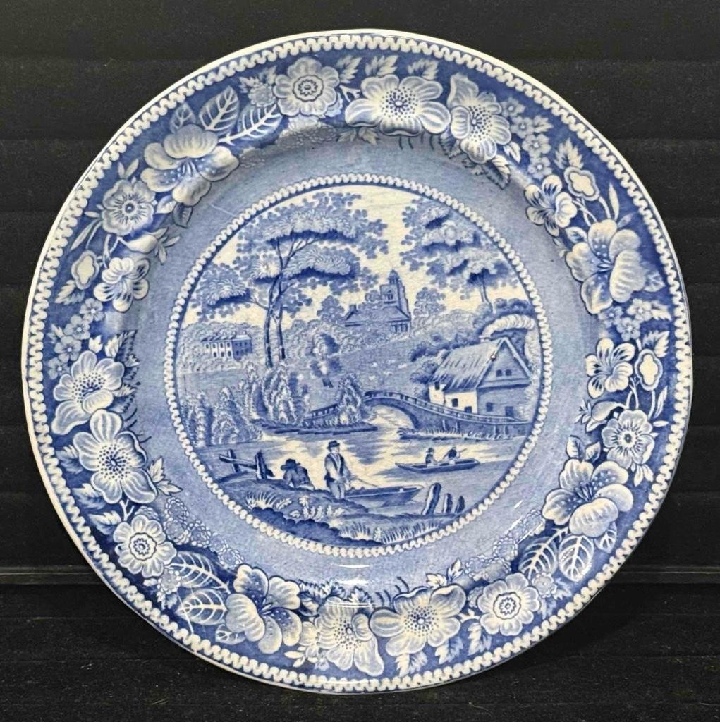 Antique Staffordshire Blue Transfer Plate, “Wild Rose” Pattern, ENGLAND, c. 1825