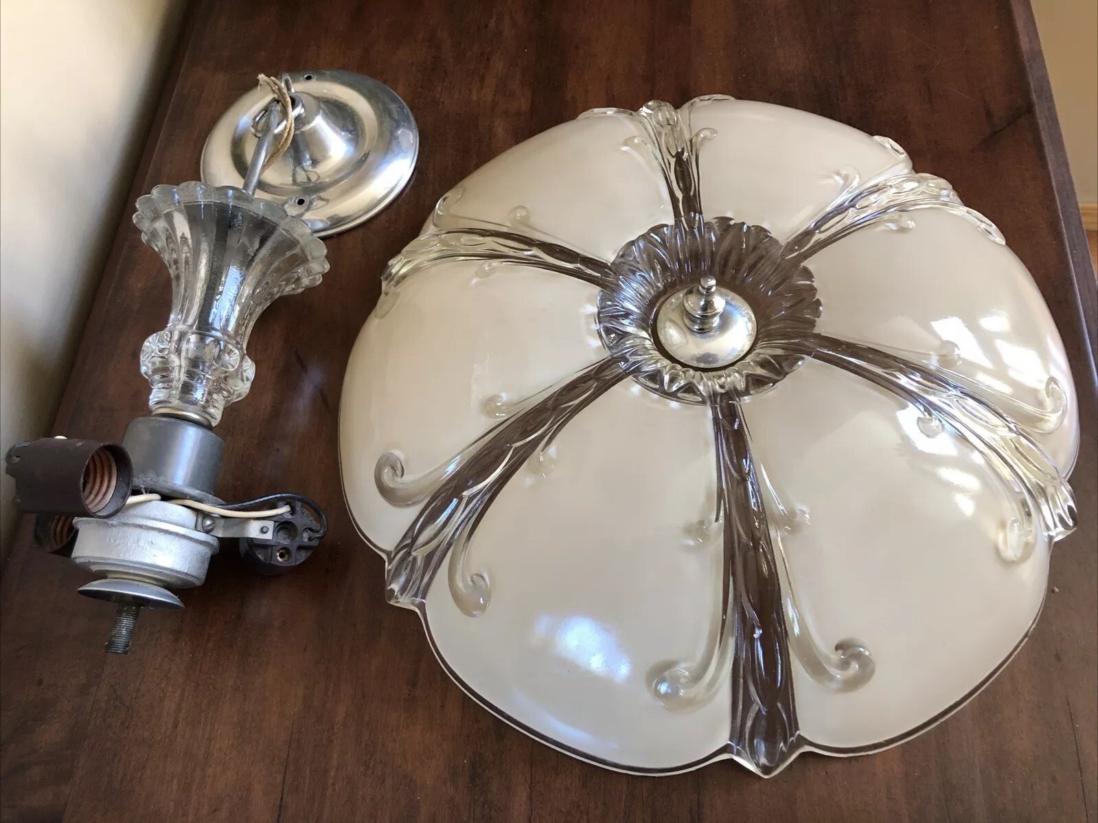 Antique 1920s 1930s Art Deco Nouveau Victorian Large Ceiling 3 Light Fixture