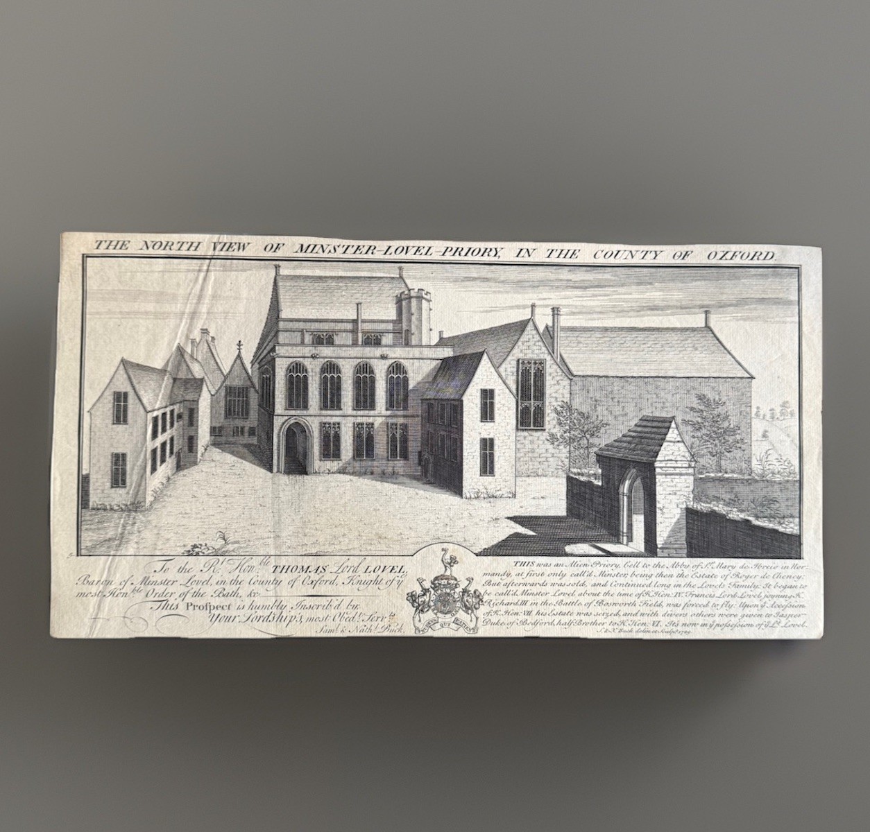 Antique Engraving, Minster Lovel Priory, Oxford, Buck’s Antiquities, C1729