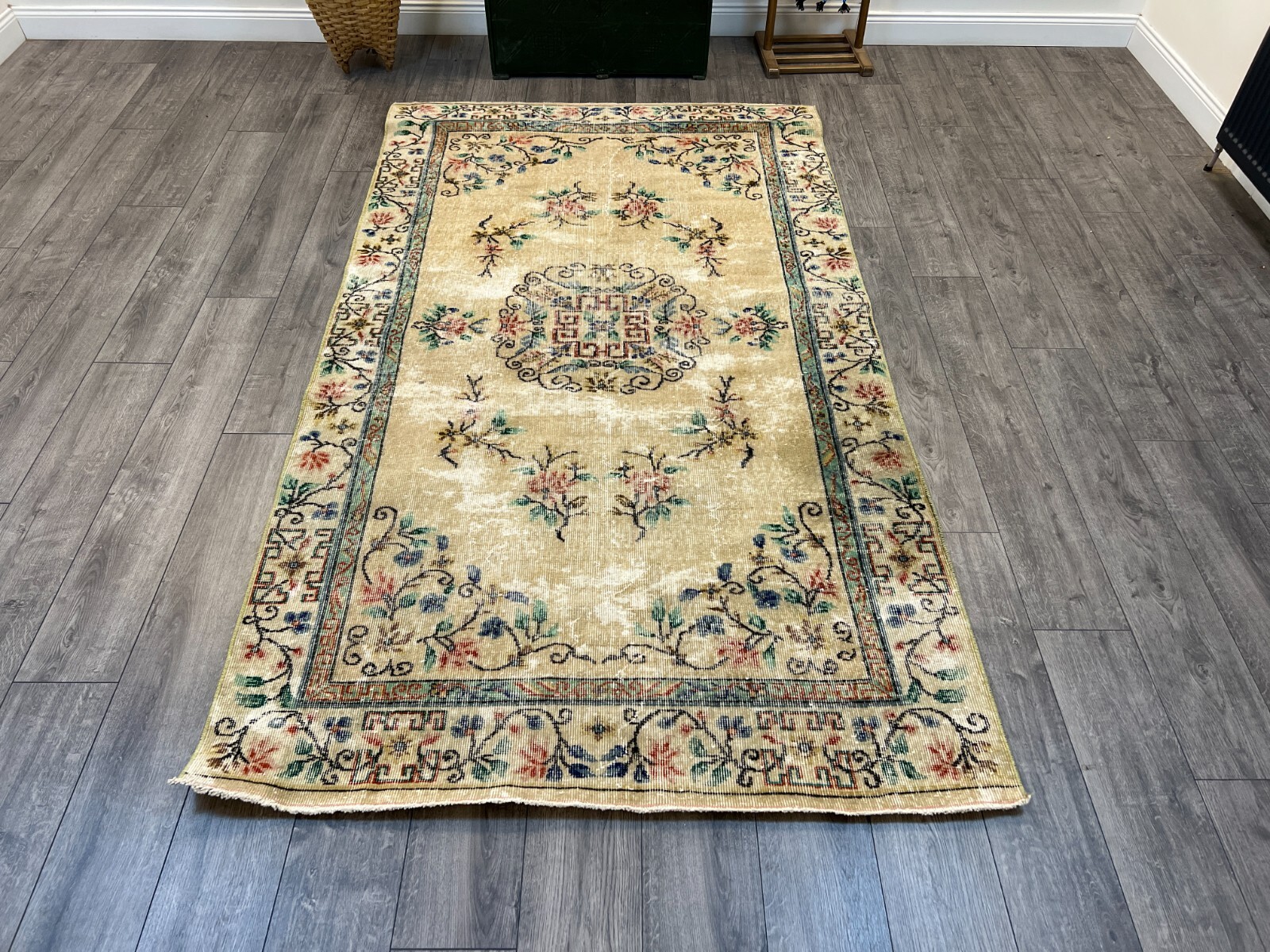 Beige Oushak Rug, Handmade Wool Rug, Antique Turkish Rug, Oriental 4.9 x 8.6 ft