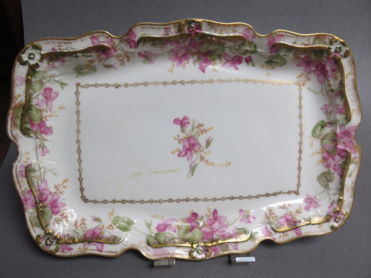 CORONET BORGFELDT Limoges France double gold Schleiger 12X8″ CLEMATIS DISH