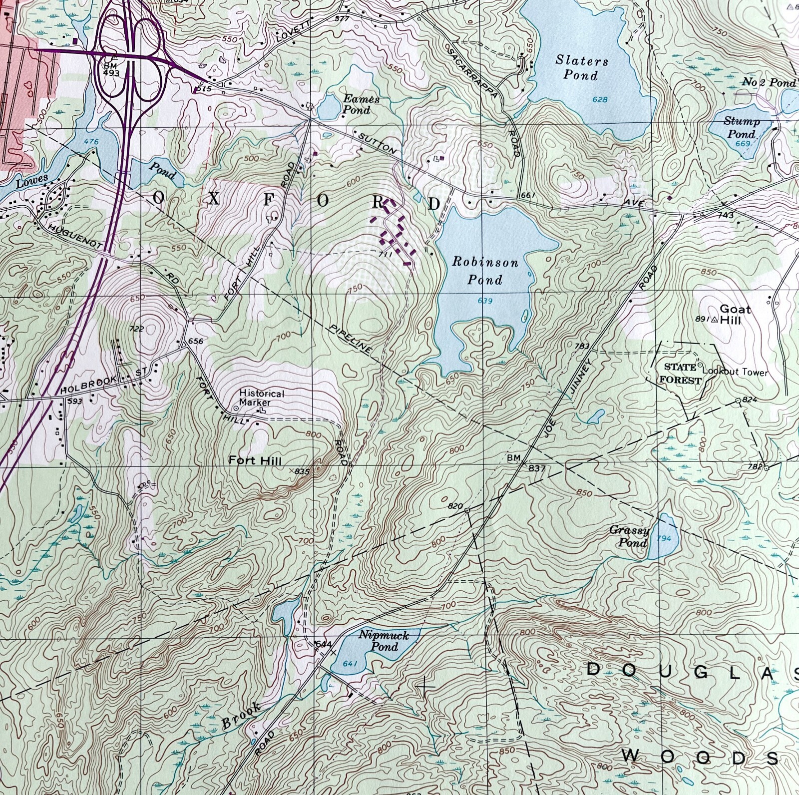 Map Oxford Massachusetts CT RI USGS 1979 Topographic Geo 1:24000 27×22″ TOPO12