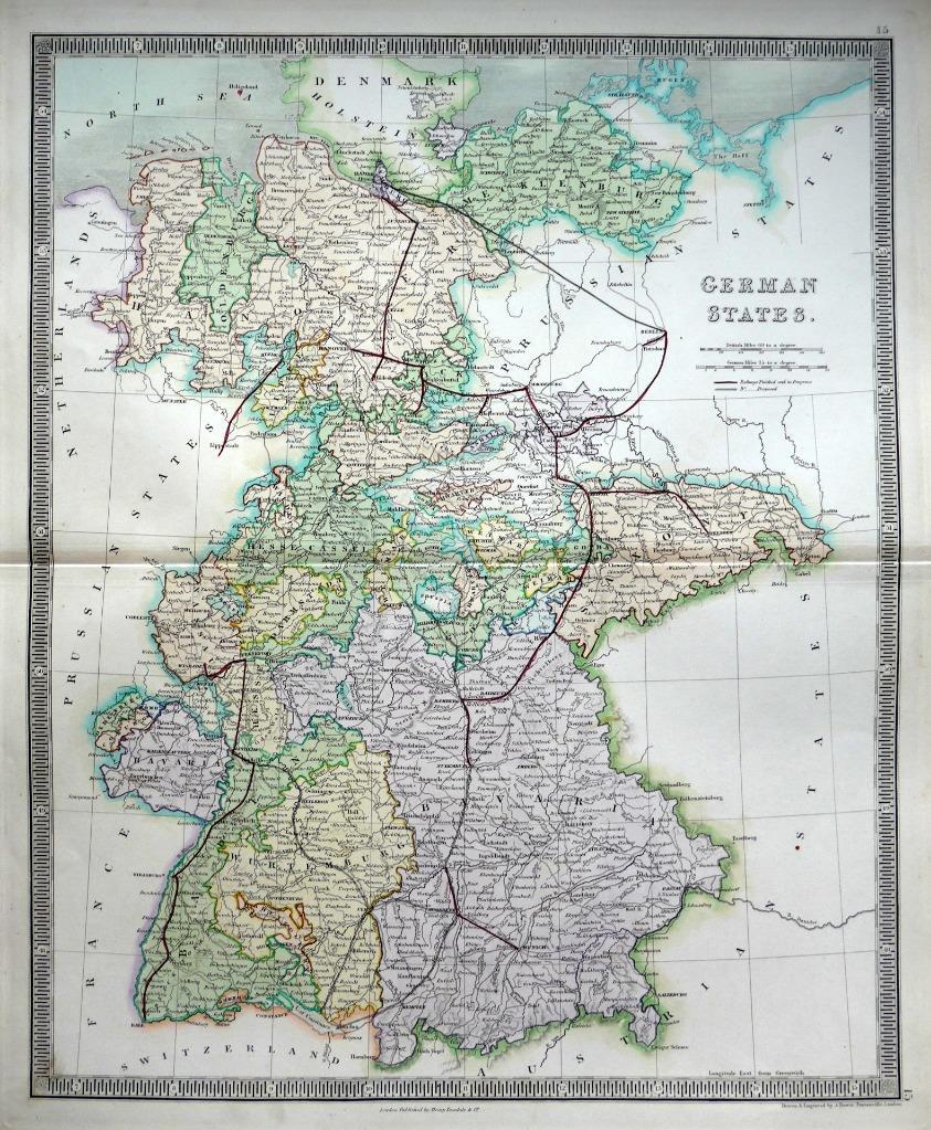 GERMANY BY JOHN DOWER c1844 GENUINE ANTIQUE ENGRAVED ORIGINAL HAND COLOUR