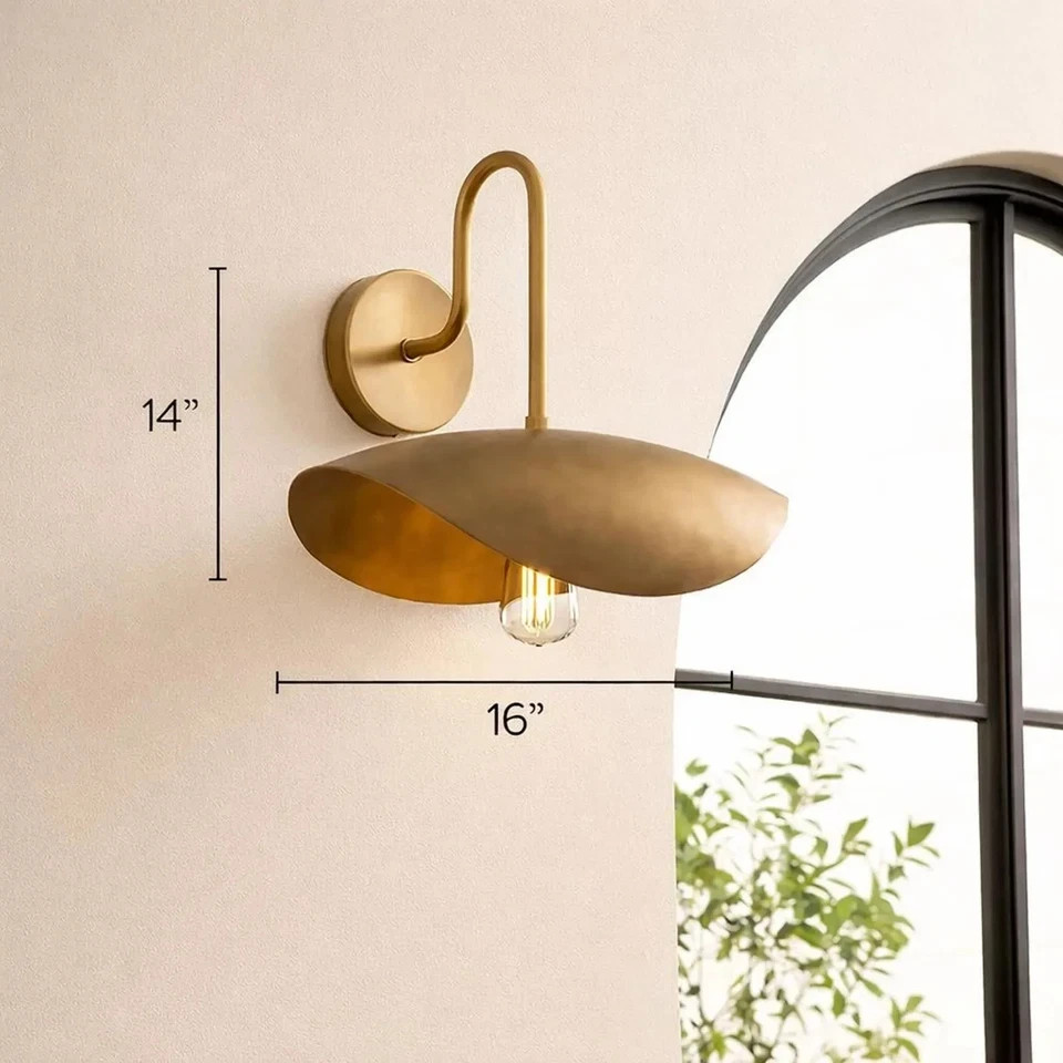 Brass Cone Wall Sconce – Modern Minimalist Gold Metal Lamp, Vintage Style Bedsid