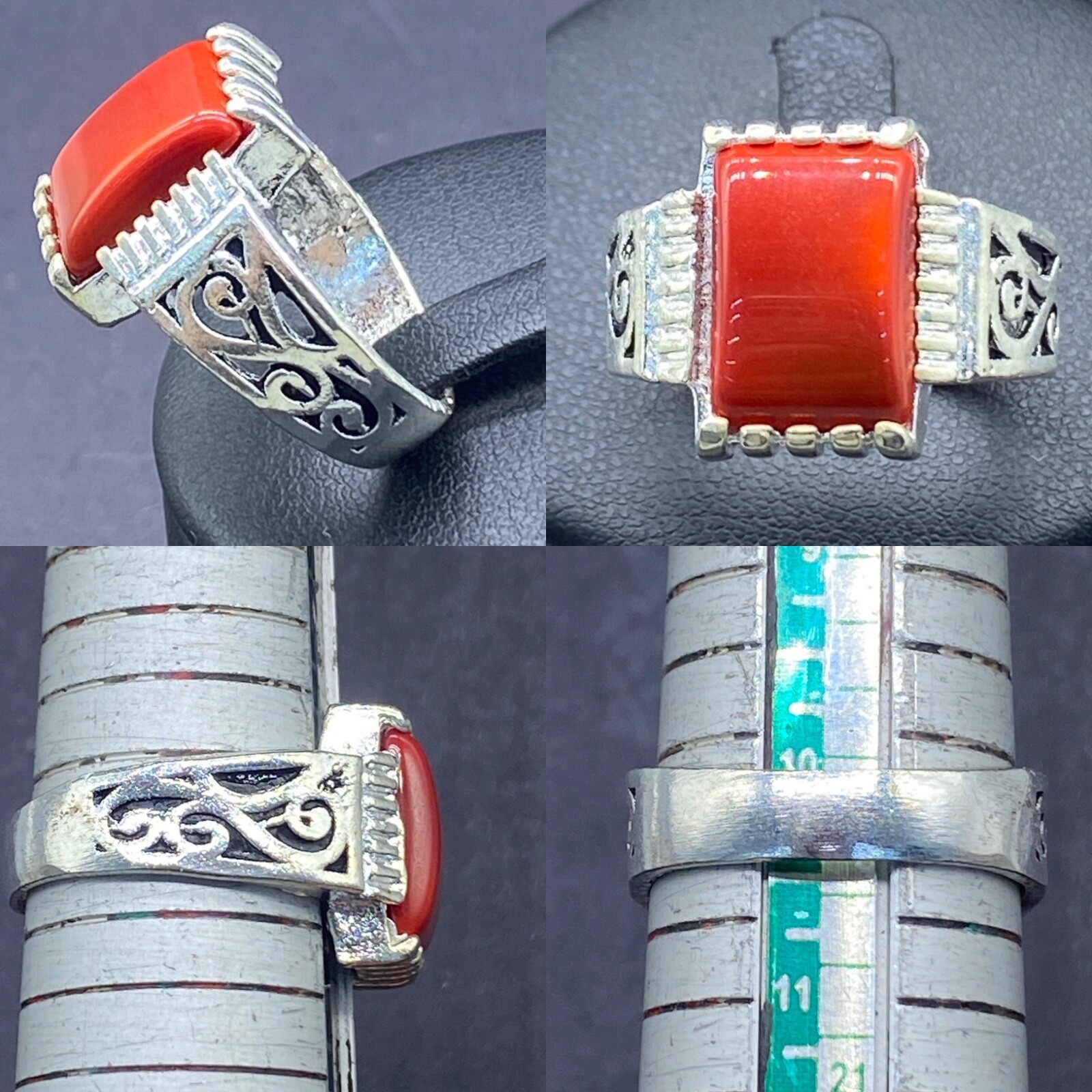 Beautiful Central Asian Artificial Glass Coral Mixd Sliver Unique Ring