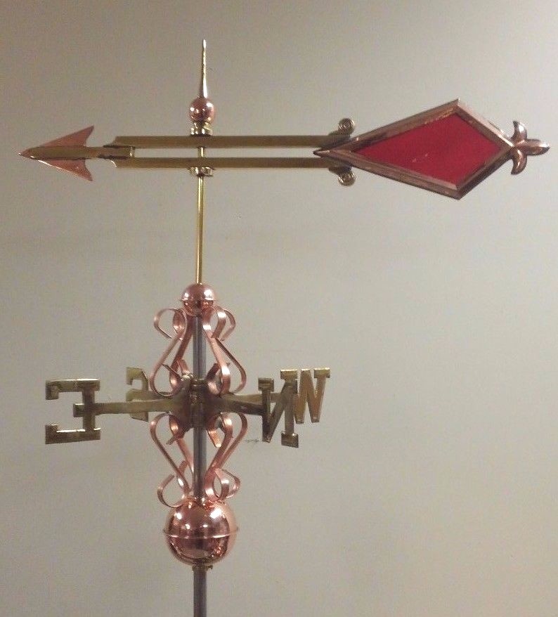 Beautiful copper STAINED GLASS RED ARROW weathervane, COMPLETE SETUP + mount