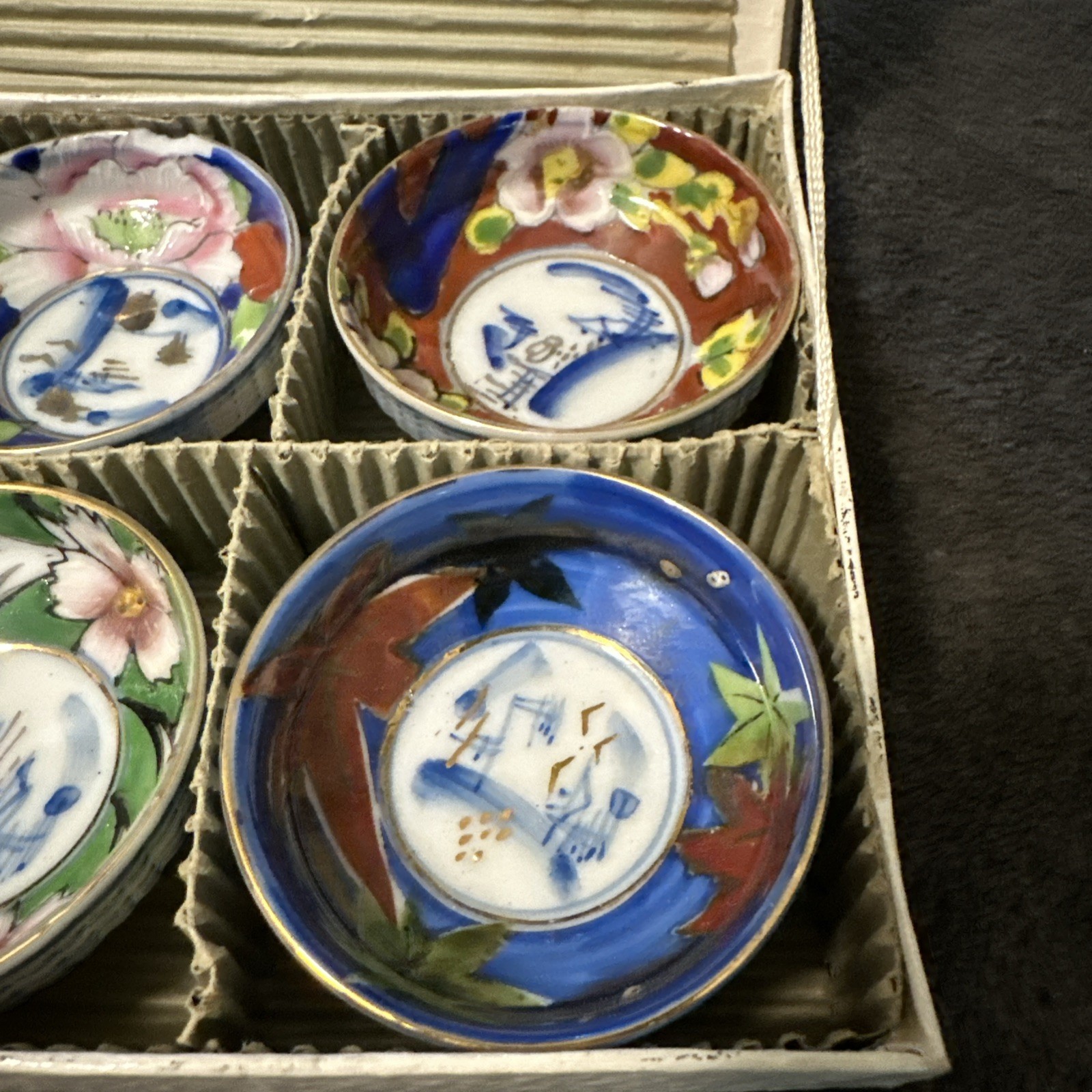 LOT OF 6 Antique Japanese Kutani Imari Cups 2 1/4” With Box Rare