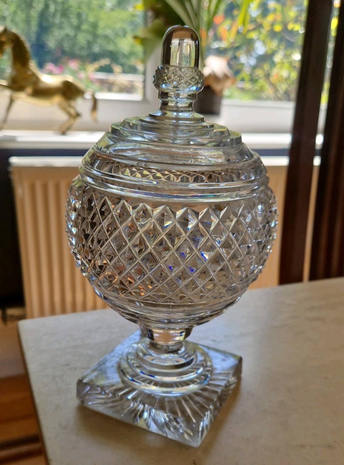 Antique Georgian Regency Cut Glass Sweetmeat Preserve Jar Lidded Urn Cover