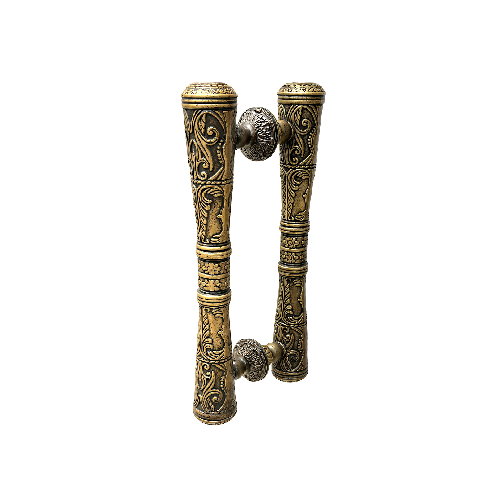 Vintage Solid Brass Back To Back Door Pull Handles 13″ Engraved Glass Timber Met