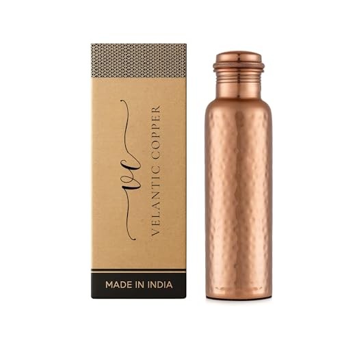 Pure Copper Water Bottle – 32 oz – Handcrafted BPA Free Non-Insulated Jointle…