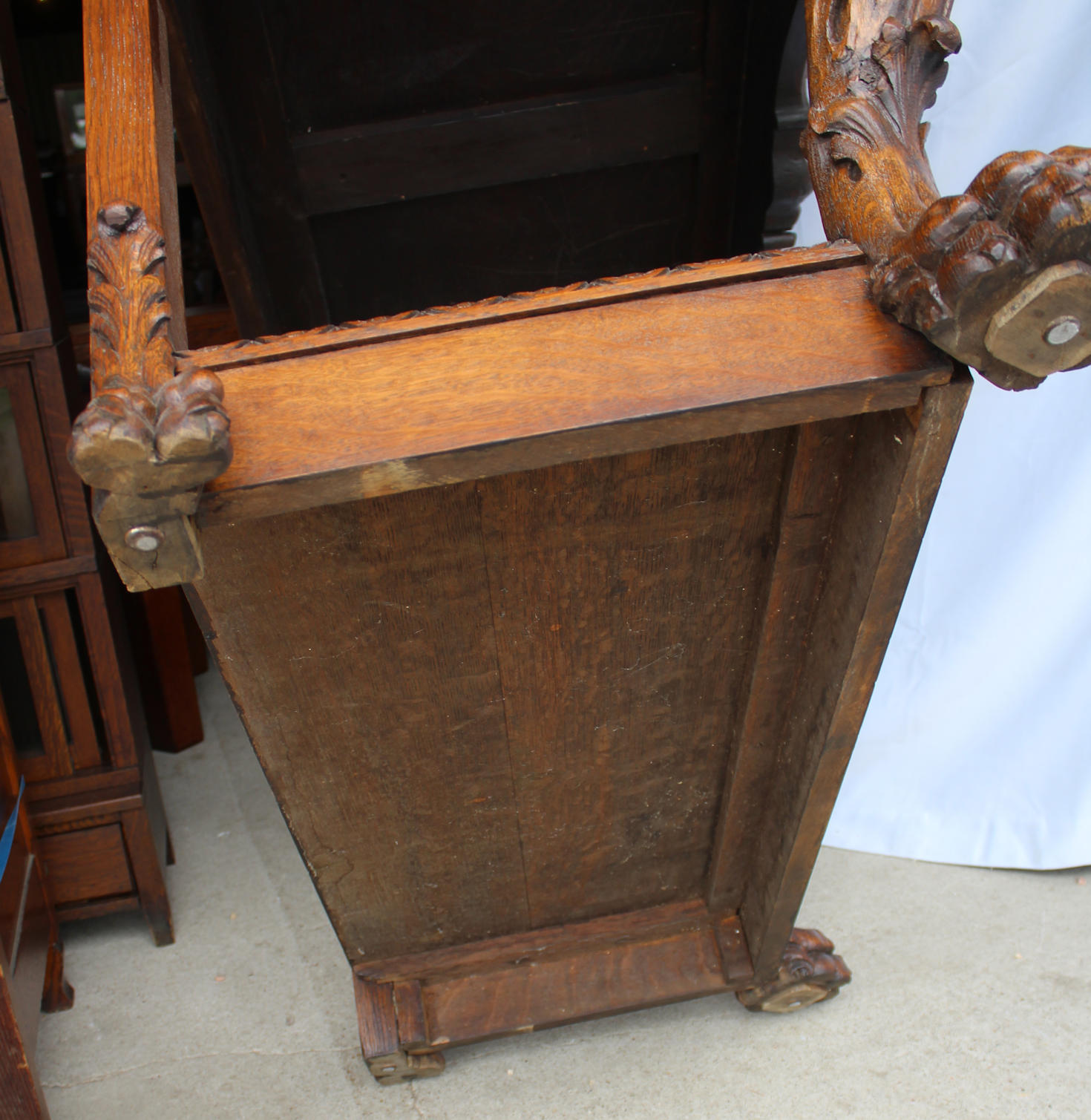 Antique Quarter Sawn Oak Console Table Carved Mermaids