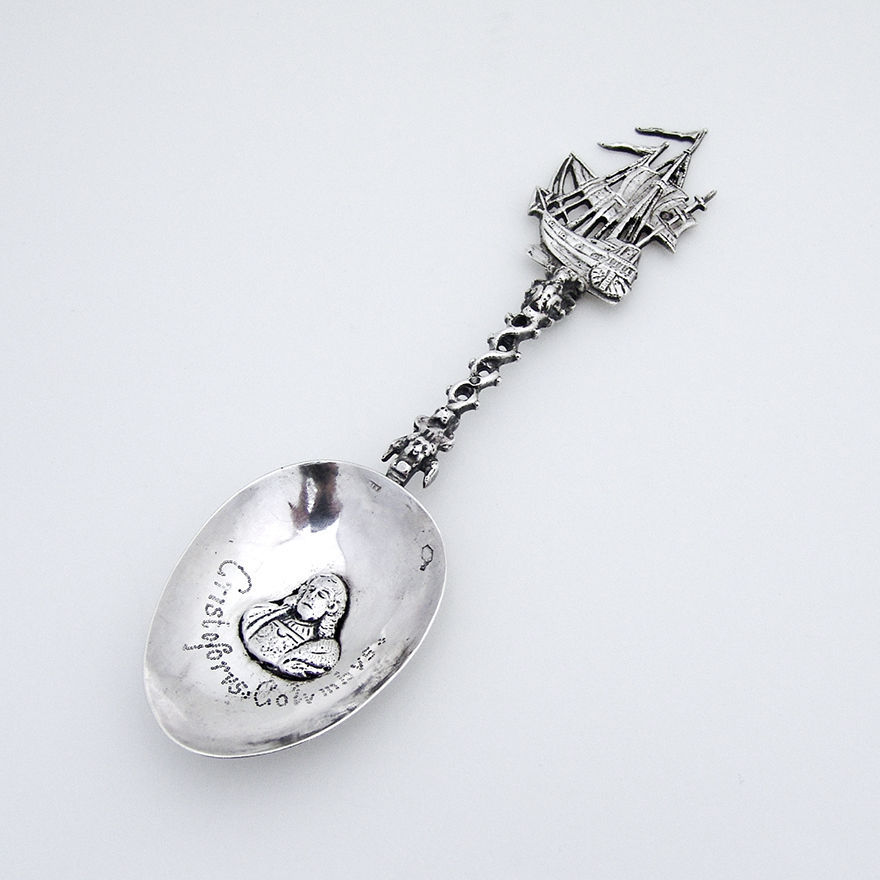 Santa Maria Cristoforus Columbus Souvenir Spoon Cast Portrait Bowl Dutch 1892 h