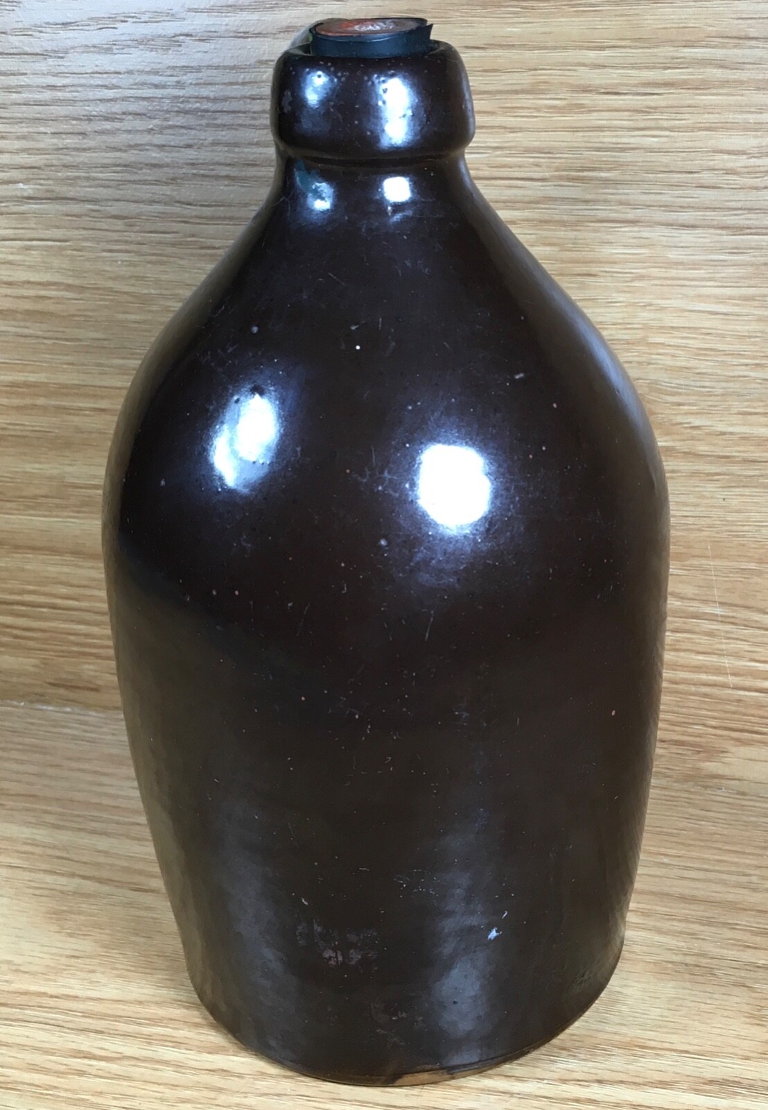 small ANTIQUE heavy thick BROWNWARE BROWN GLAZED JUG Stoneware