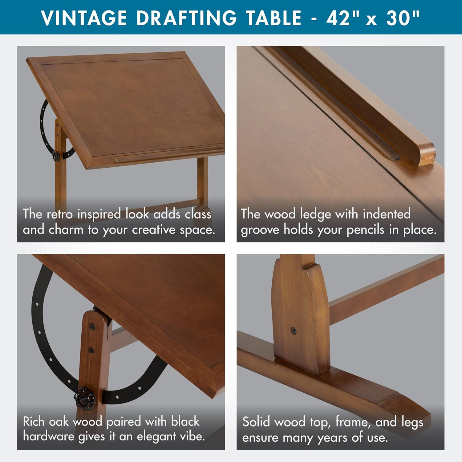Studio Designs Vintage Drafting Table – Antique Design Solid Wood Drafting Table