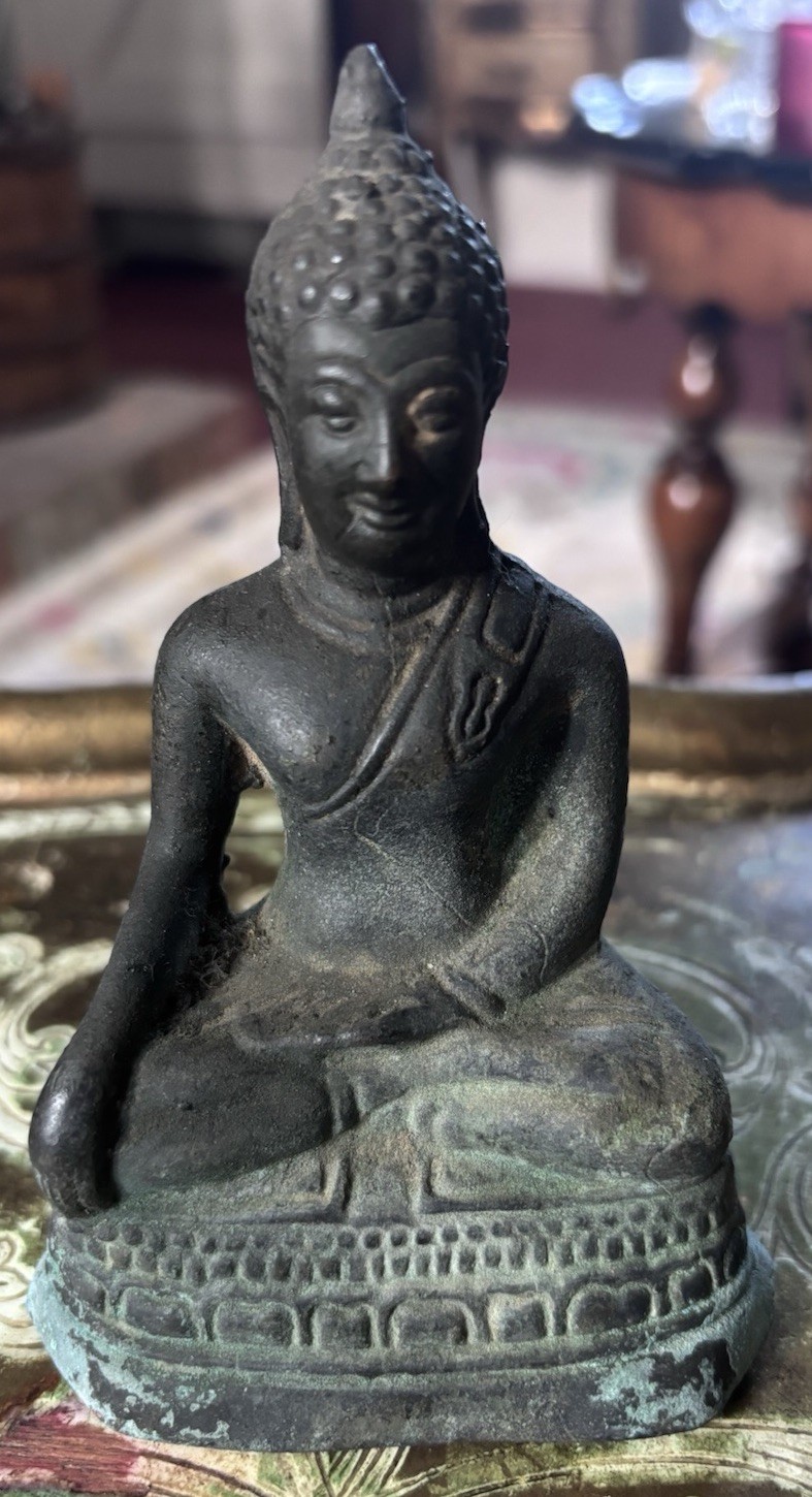 Vintage Bronze Buddha Statue Thai Style Seated Meditation Figure 12cm 404g