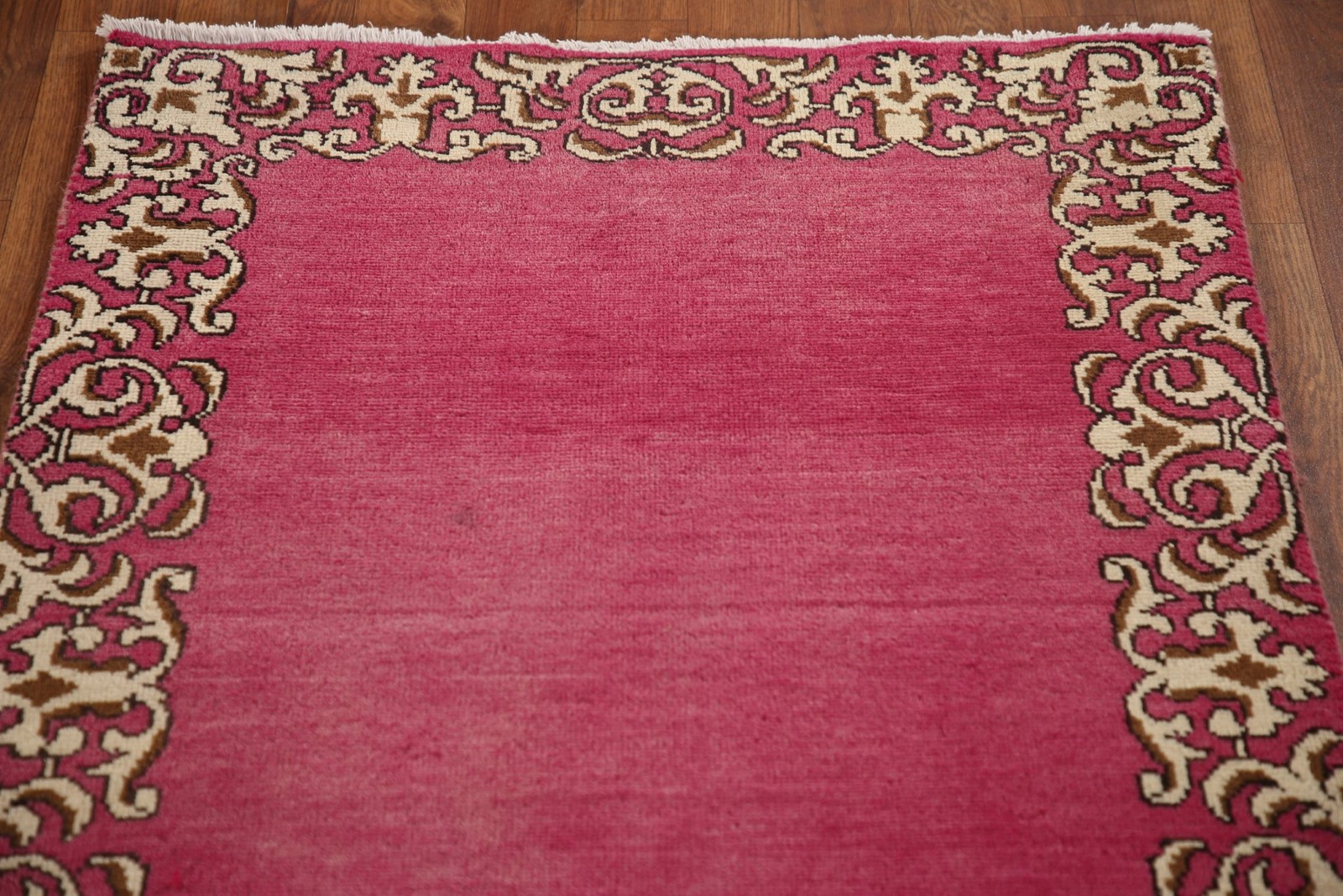 Bordered 10 ft Runner Rug 3×10 Pink Wool Hand-made Classic Carpet