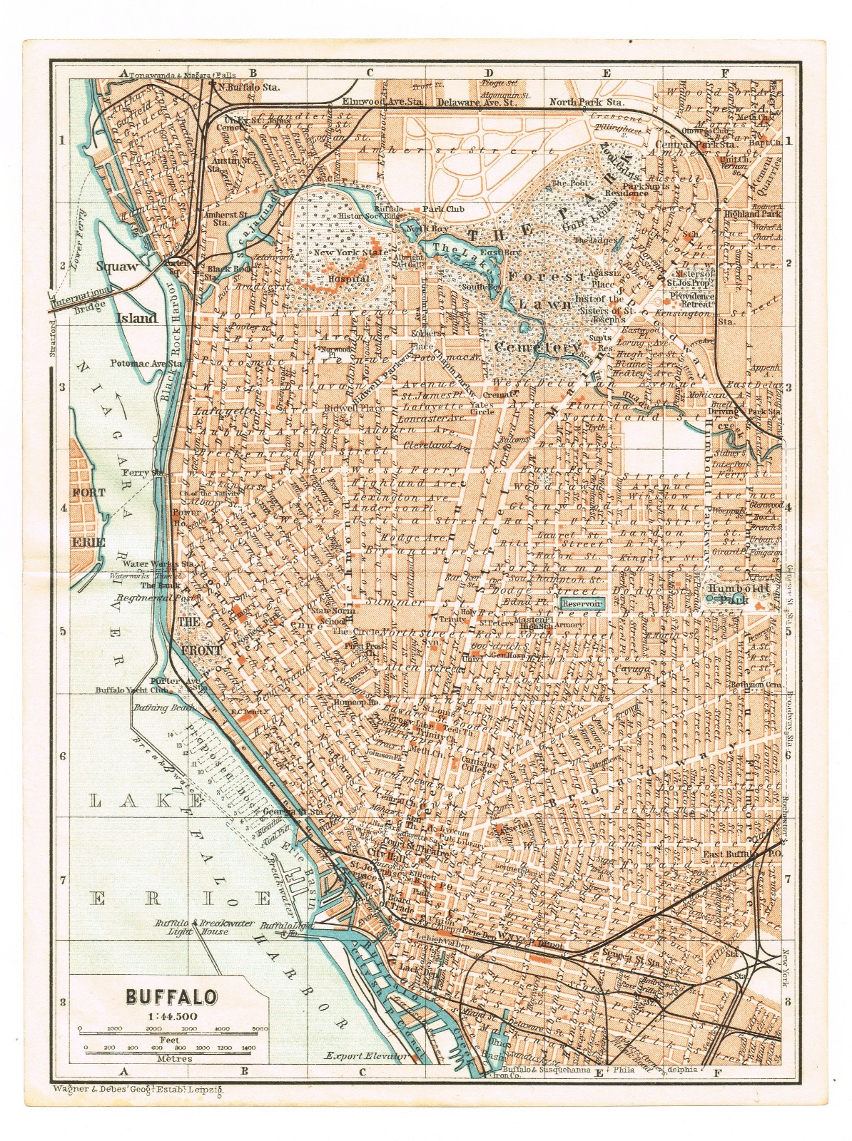 BUFFALO 1909 Original Map Vintage Antique Plan Erie County U.S. New York state