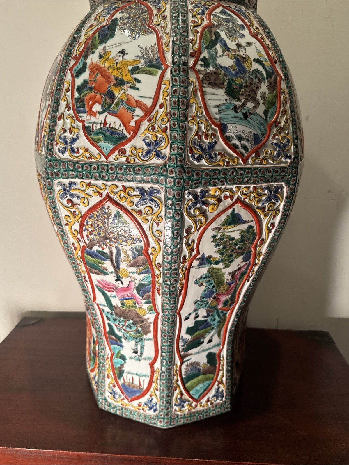 Chinese Antique Octagonal Warrior Baluster Vase. 37″/18″