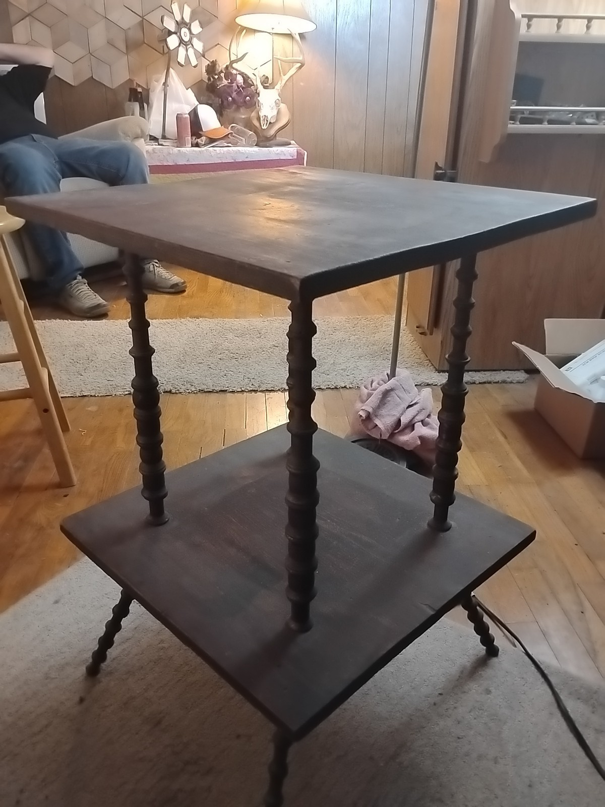 Vintage Antique Solid Oak Occasional Table With Thread Spool Legs