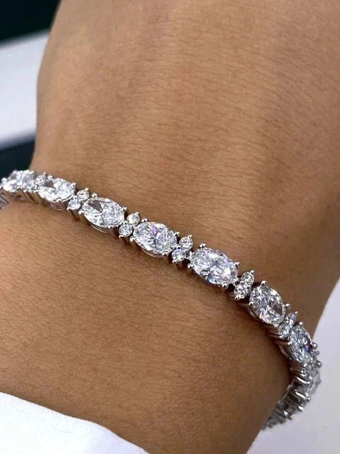15 CT Oval Cut Lab Created Diamond Women’s Tennis Bracelet 14K White Gold Plated