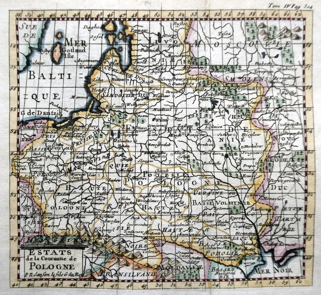 POLAND POLOGNE BY NICOLAS SANSON c1738 ORIGINAL ANTIQUE ENGRAVED MAP