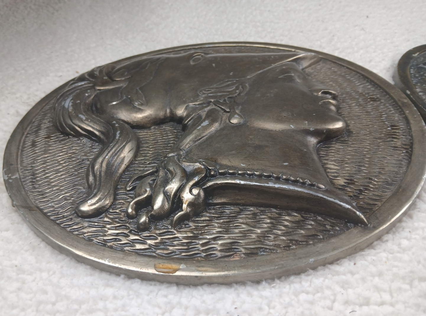 Antique Maitland Smith pair Bronze Sculptured Wall Plaques Roman Greek Figures