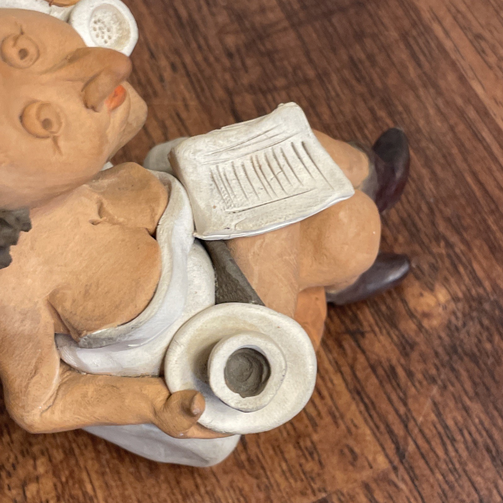 Denis Filtser Clay Figurine Woman Gossip Bench Phone Coffee Signed Pottery Art
