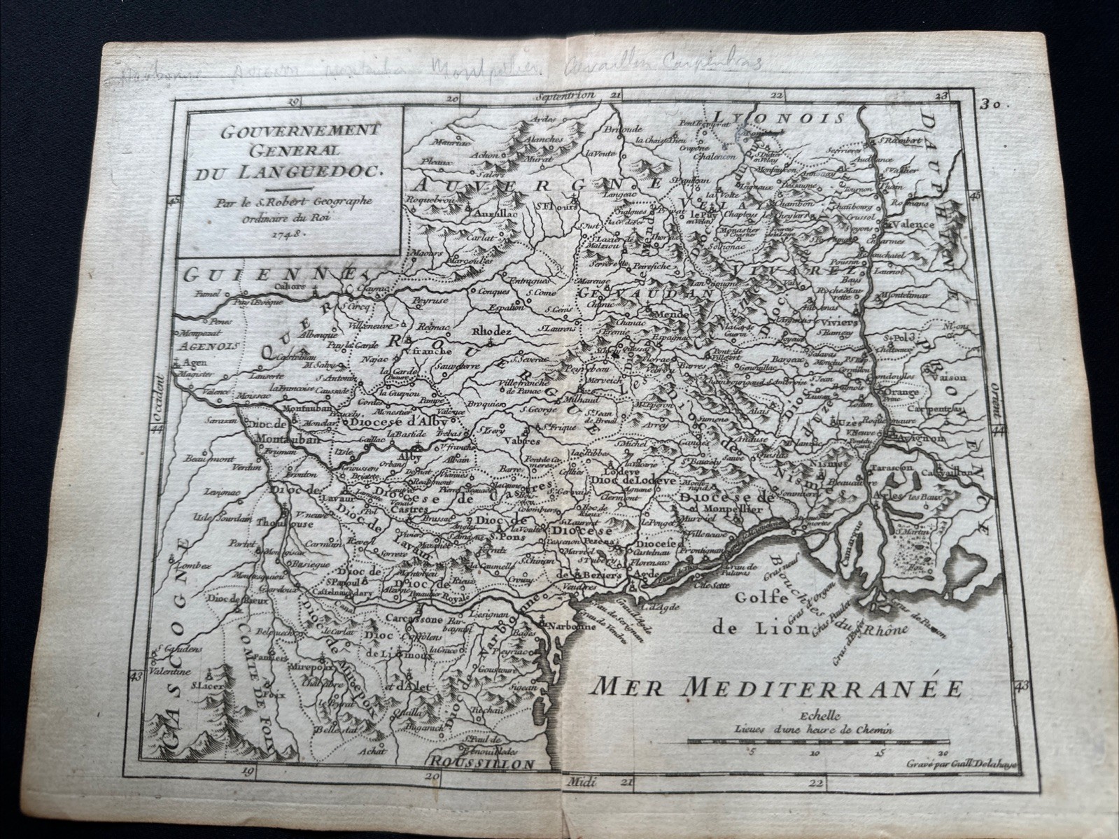 1748 Languedoc France Map Mediterranean Coast Rhone Robert De Vaugondy
